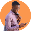 Small image of man looking at his cellphone