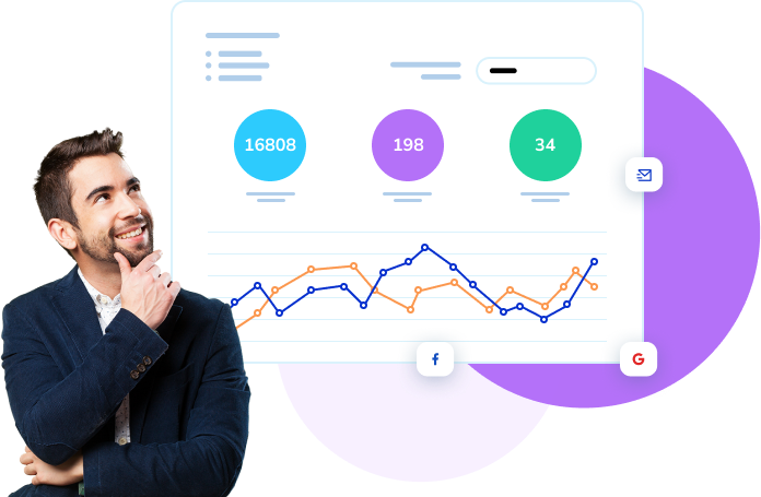 Graphic of someone looking at a chart of their business's growth