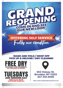 laundromat grand opening postcard front
